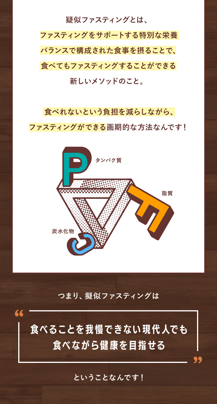 つまり、擬似ファスティングは 食べることを我慢できない現代人でも食べながら健康を目指せる ということなんです！