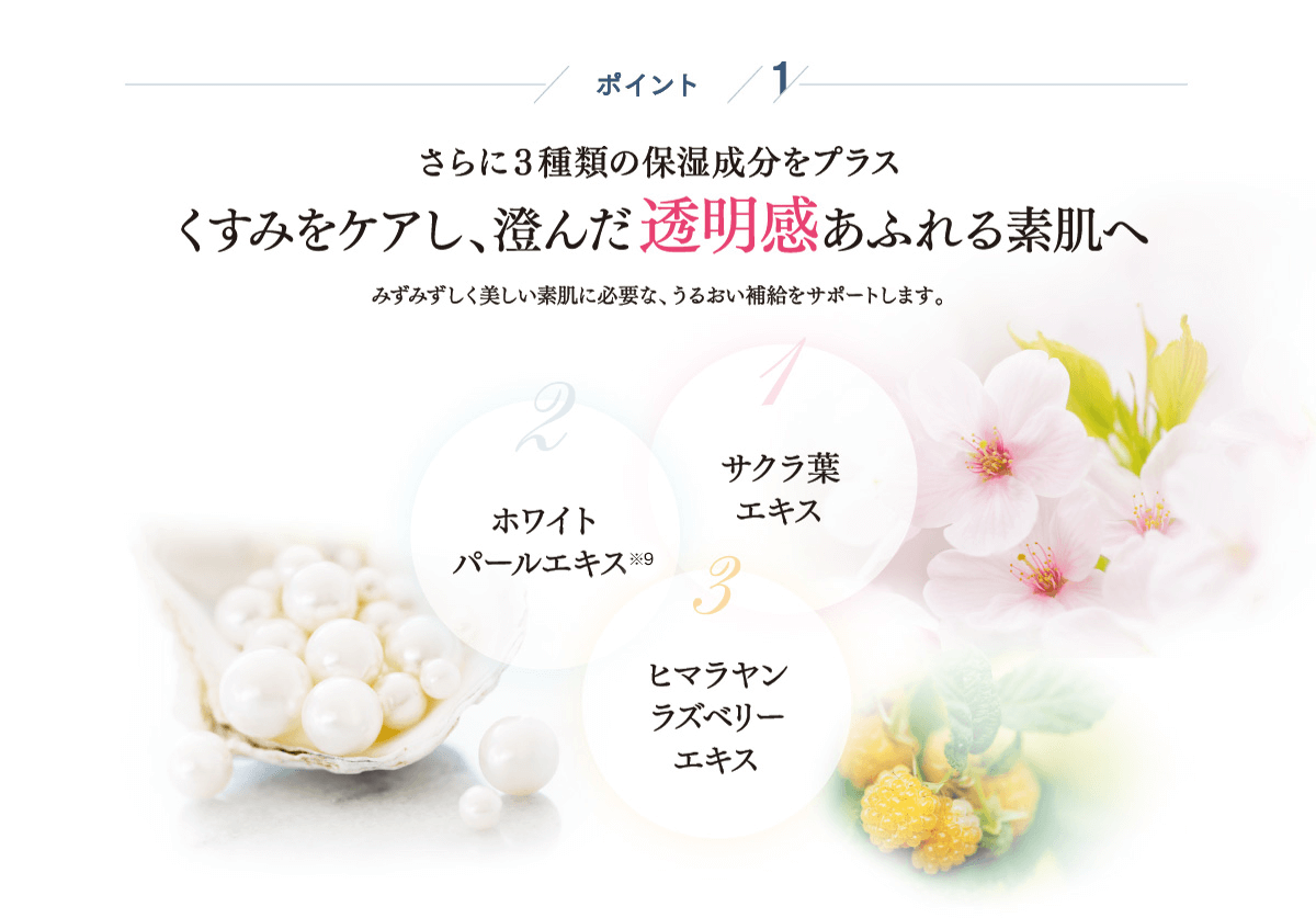 ポイント1 くすみをケアし、澄んだ透明感あふれる素肌へ