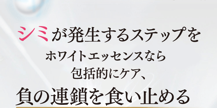 シミが発生するステップをホワイトエッセンスなら包括的にケア、負の連鎖を食い止める
