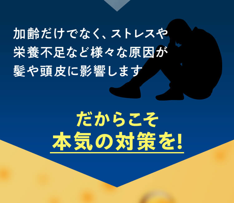 加齢だけでなく、ストレスや栄養不足など様々な原因が髪や頭皮に影響します