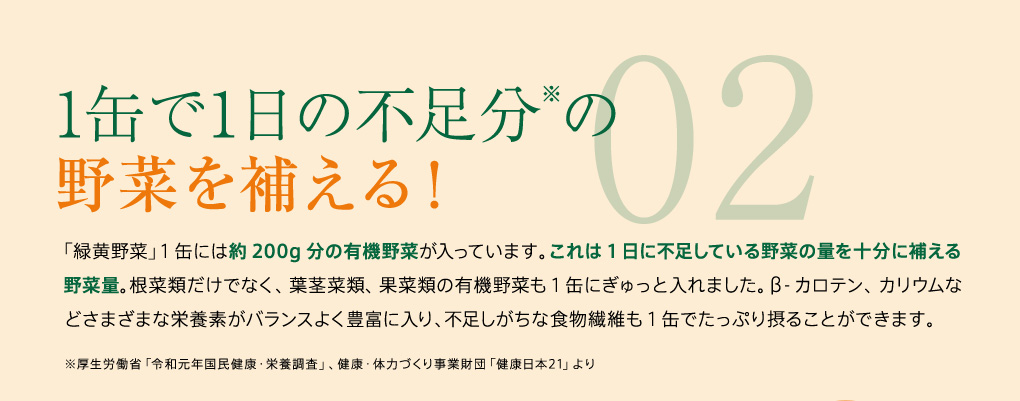 1缶で1日の不足分※の野菜を補える！