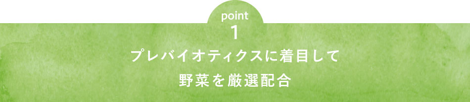 point1 プレバイオティクスに着目して野菜を厳選配合