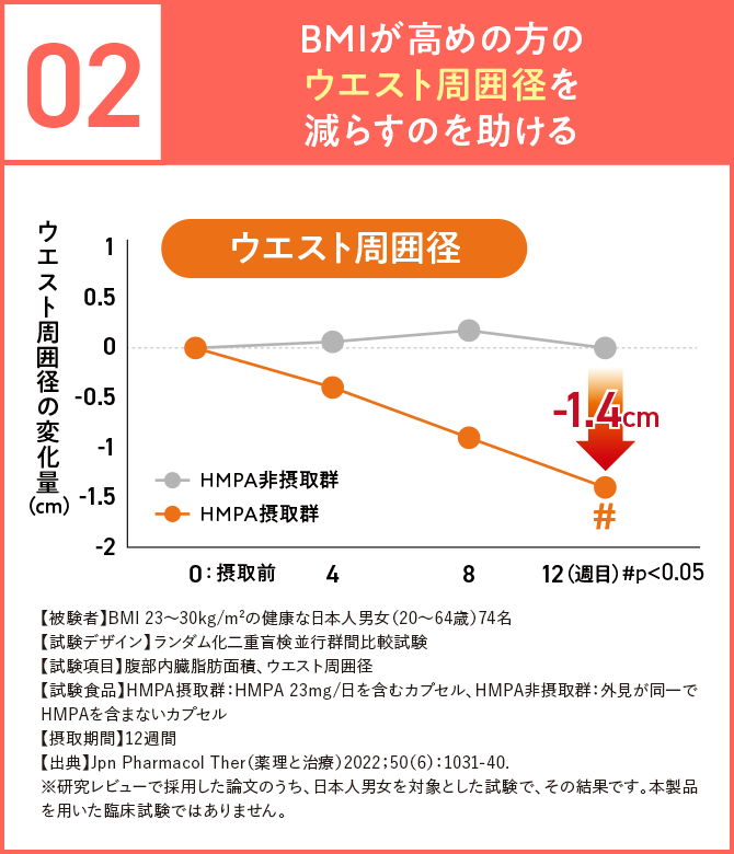 02 BMIが高めの方のウエスト周囲径を減らすのを助ける