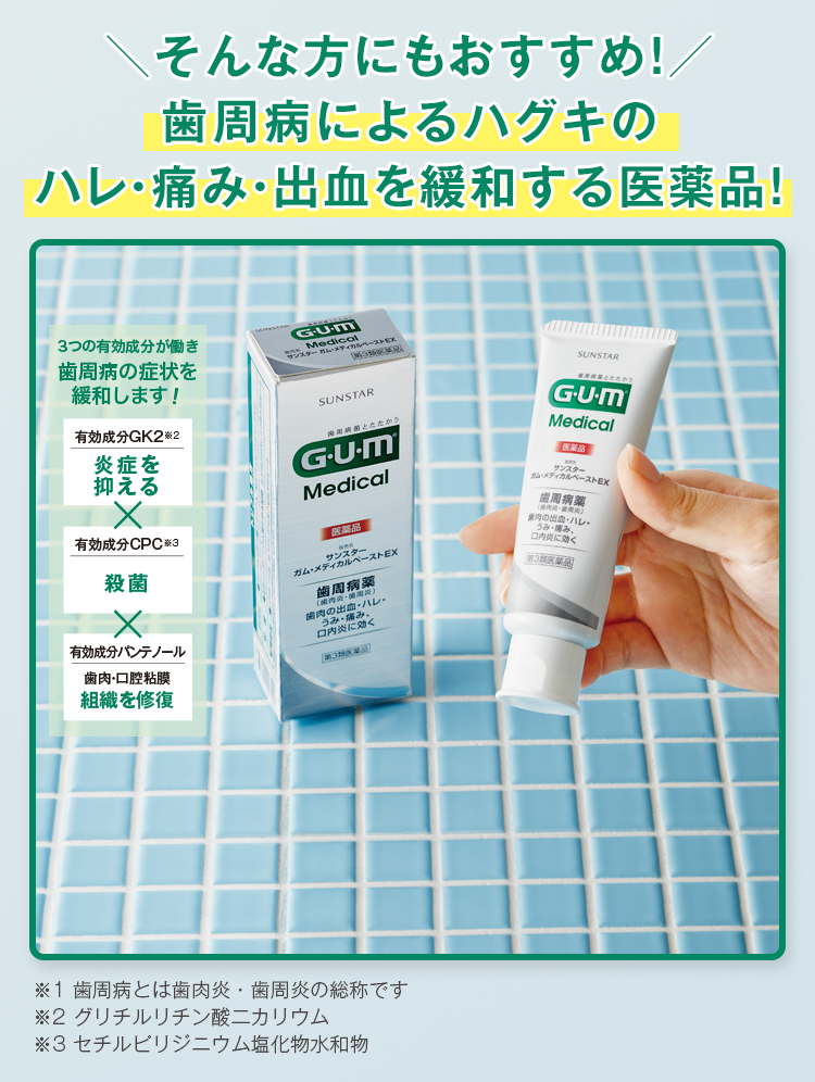 歯周病によるハグキのハレ・痛み・出血を緩和する医薬品！