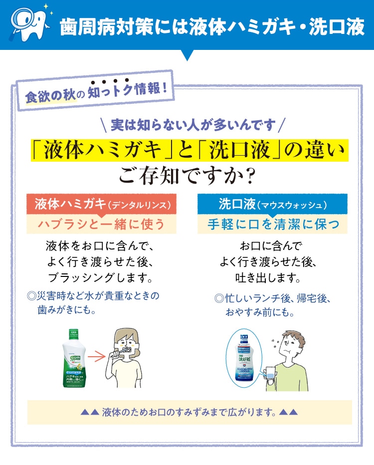 歯周病対策には液体ハミガキ・洗口液