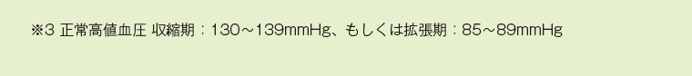 3正常高値血圧収縮期：130～139mmHg、もしくは拡張期：85~89mmH