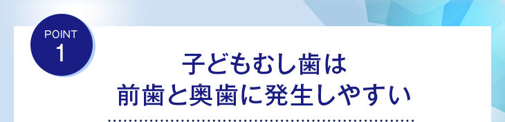 point1 子どもむし歯は	前歯と奥歯に発生しやすい