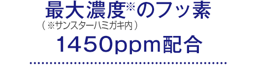 最大濃度※(※サンスターハミガキ内)のフッ素 1450ppm配合