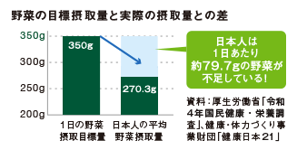 野菜の目標摂取量と実際の摂取量との差