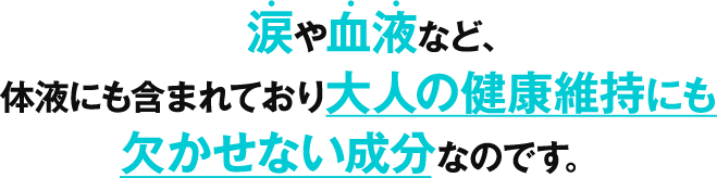 腸液や血液など、体液にも含まれており大人の健康維持にも欠かせない成分なのです。