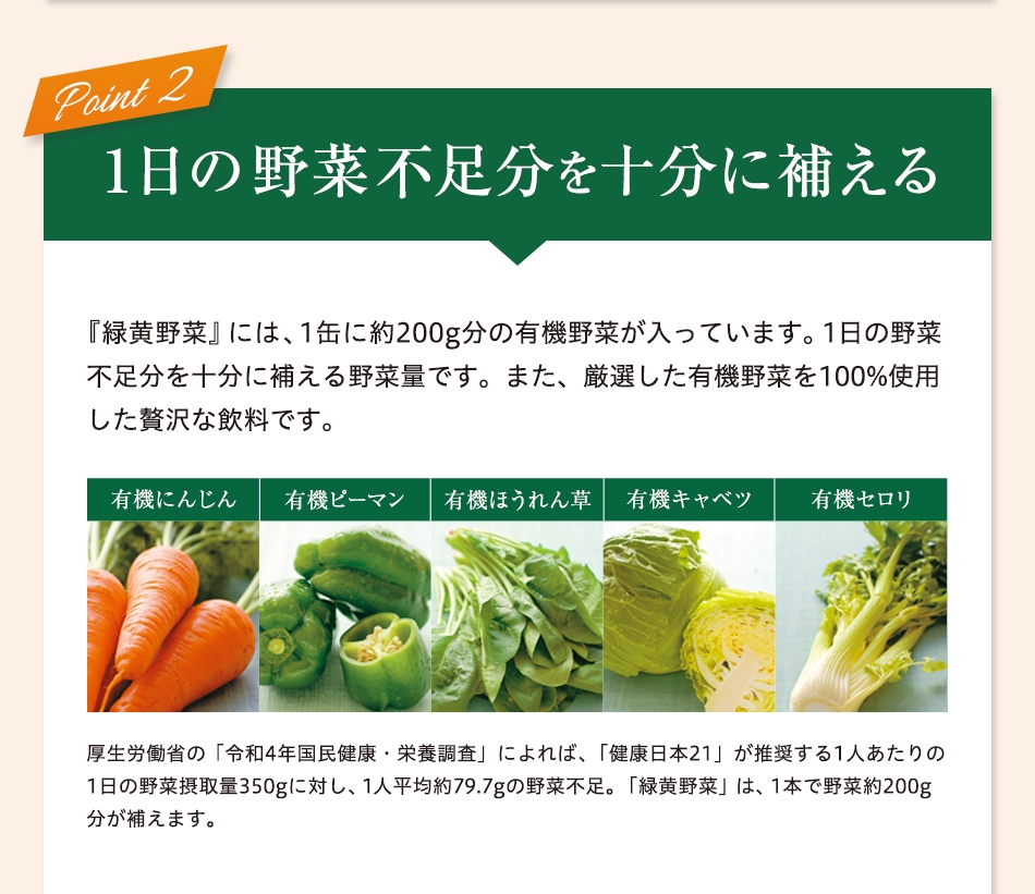 Point2 1日の野菜不足分を十分に補える