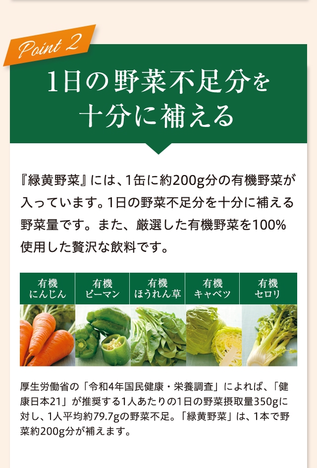 Point2 1日の野菜不足分を十分に補える