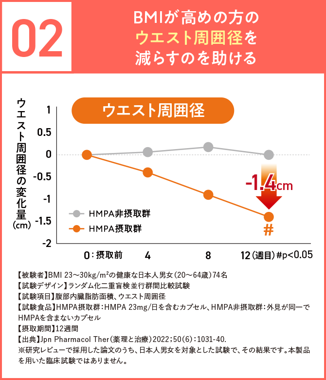 BMIが高めの方のウエスト周囲径を減らすのを助ける
