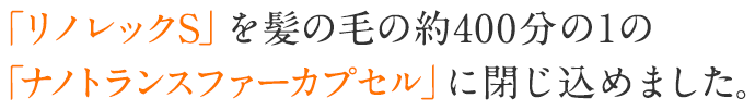 「リノレックS」を髪の毛の約400分の1の「ナノトランスファーカプセル」に閉じ込めました。