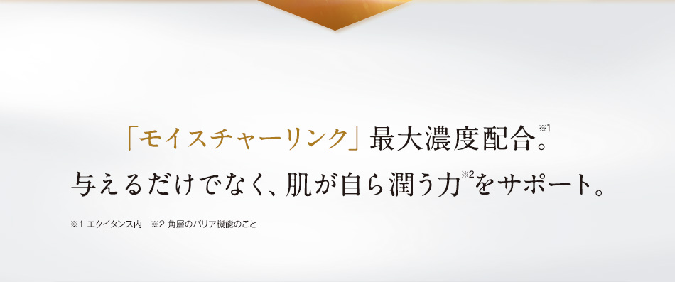  世界初、「モイスチャーリンク」最大濃度配合。与えるだけでなく、肌が自ら潤う力をサポート。