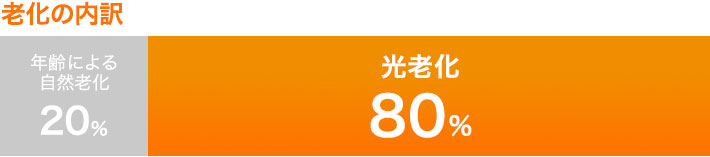老化の内訳 年齢による自然老化：20％ 光老化：80％