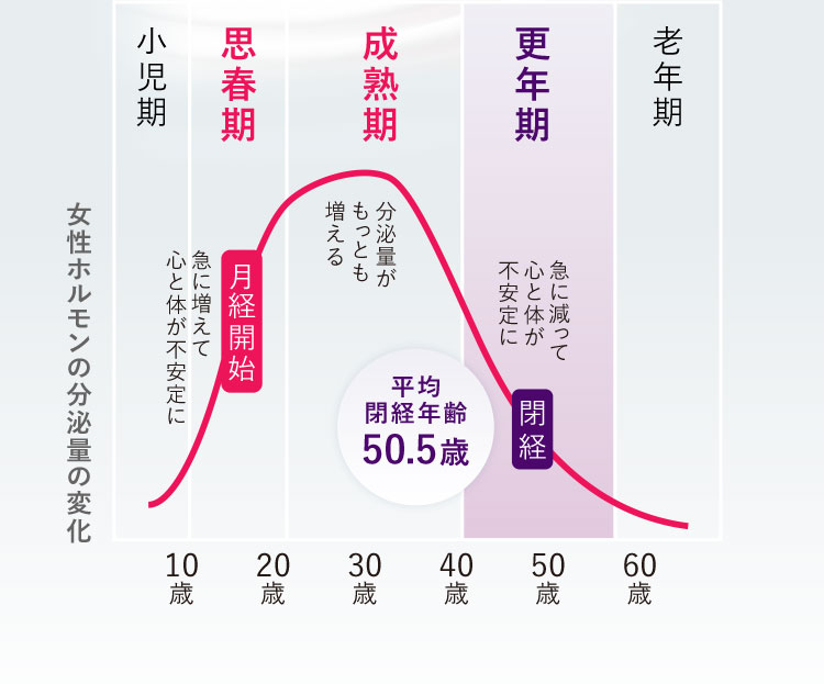 女性ホルモンの分泌量の変化のグラフ画像