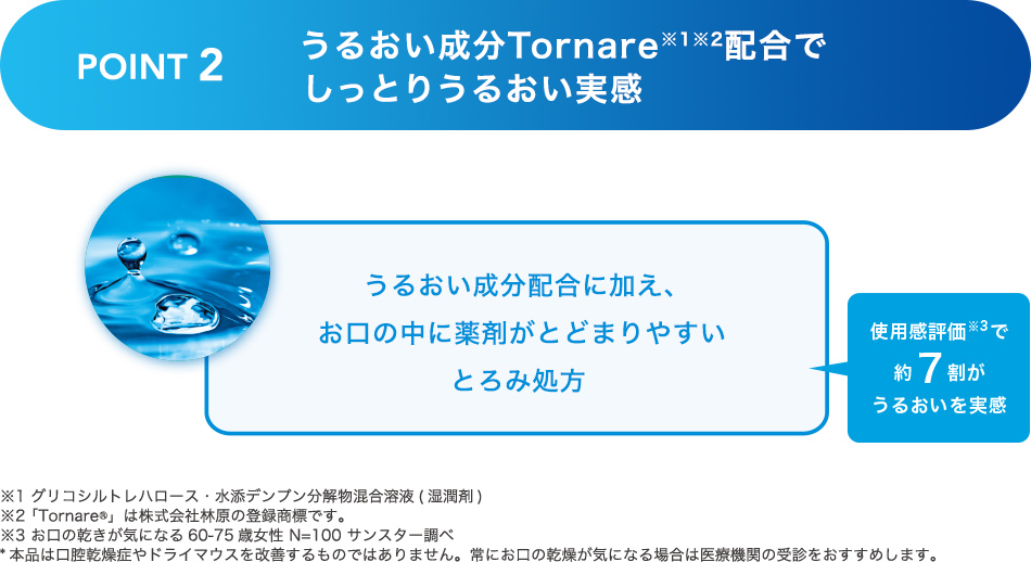 POINT2 うるおい成分Tornare※1※2配合でしっとりうるおい実感