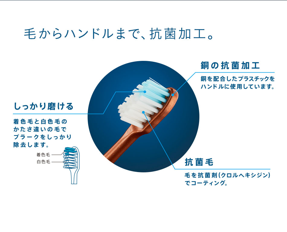 毛からハンドルまで、抗菌加工。
