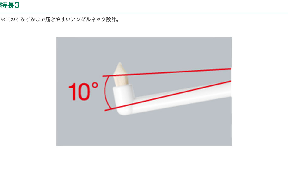 特長3　お口のすみずみまで届きやすいアングルネック設計。