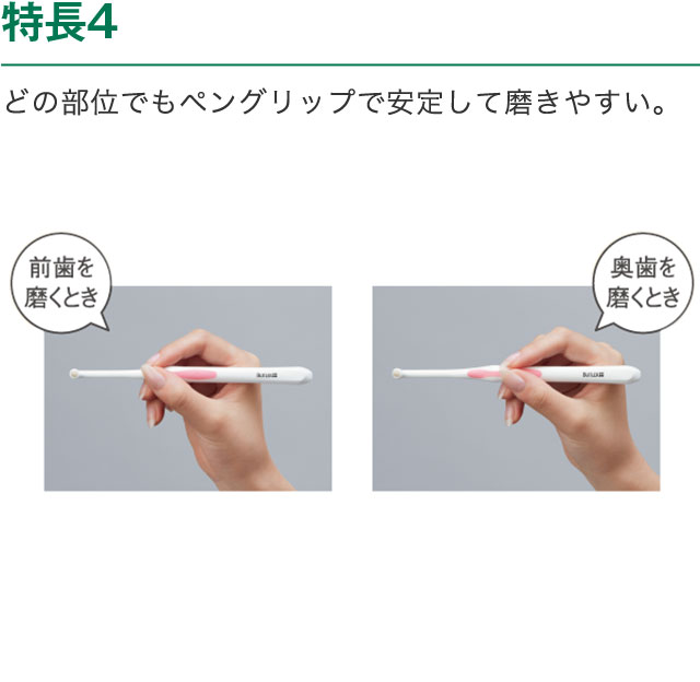 特長4　どの部位でもペングリップで安定して磨きやすい。