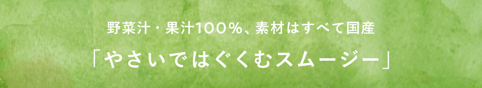 野菜汁・果汁100％、素材はすべて国産 「やさいではぐくむスムージー」