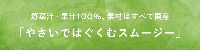 野菜汁・果汁100％、素材はすべて国産 「やさいではぐくむスムージー」